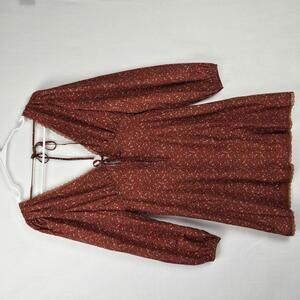 NWT Storia Quiet Storm Rust Floral Puff Sleeve Lace Detail Mini Dress Size S